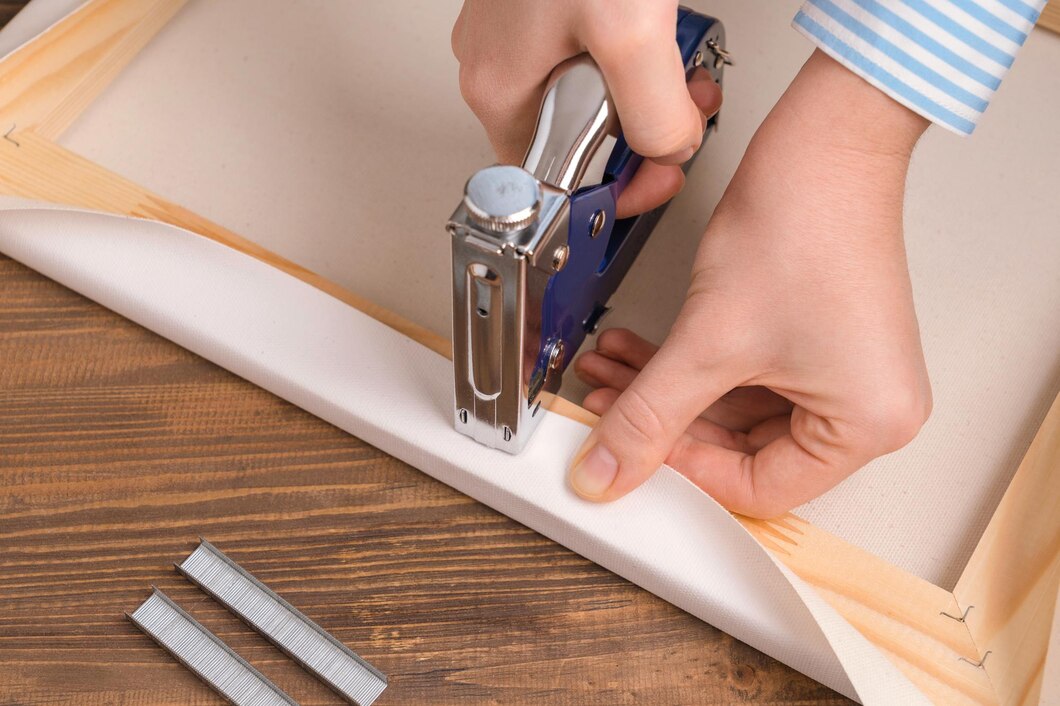 Staple placed in the center of the first long side