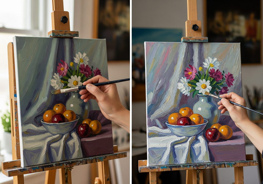 Preparation of a still life before varnishing