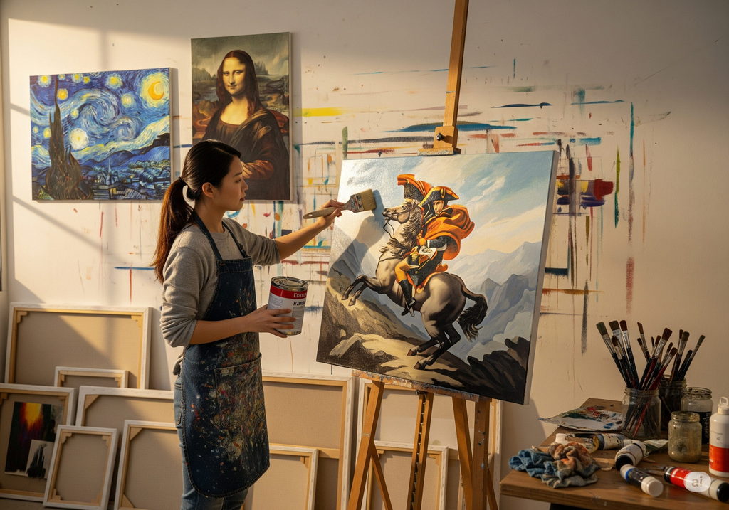 Application of varnish on an oil canvas