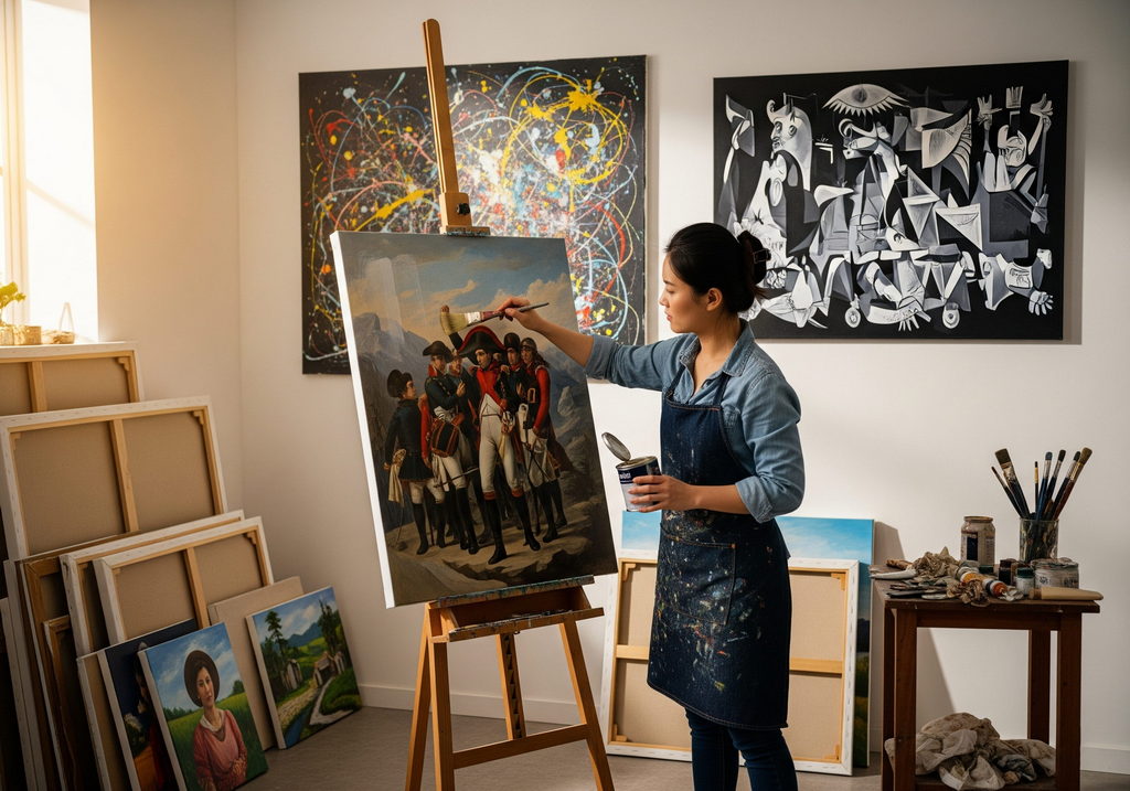 Artist applying varnish with a brush