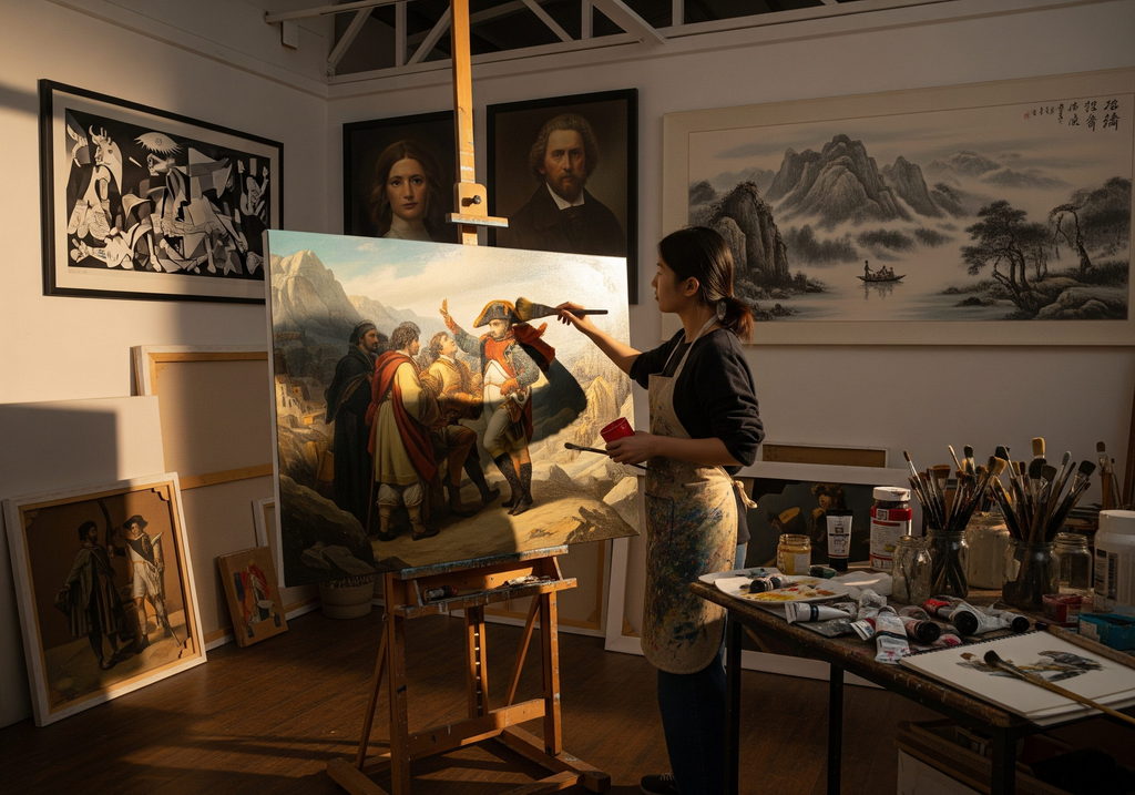 An artist varnishes the Mona Lisa