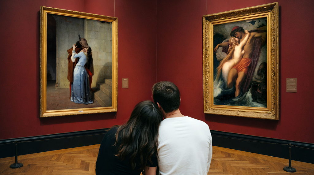 couple admiring a work of art in a museum