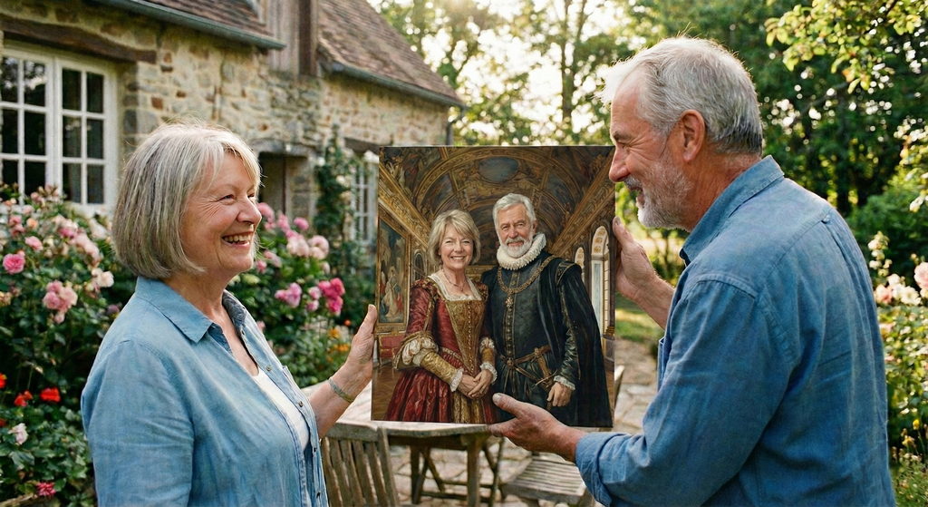 Hand-painted portrait of a couple