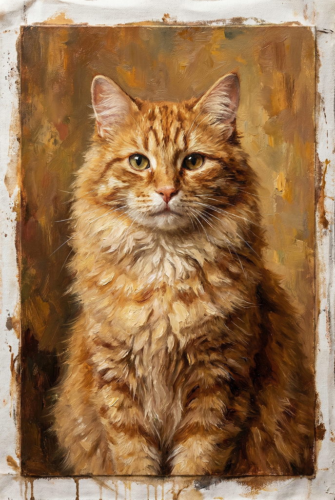 elegant oil painting portrait of a cat