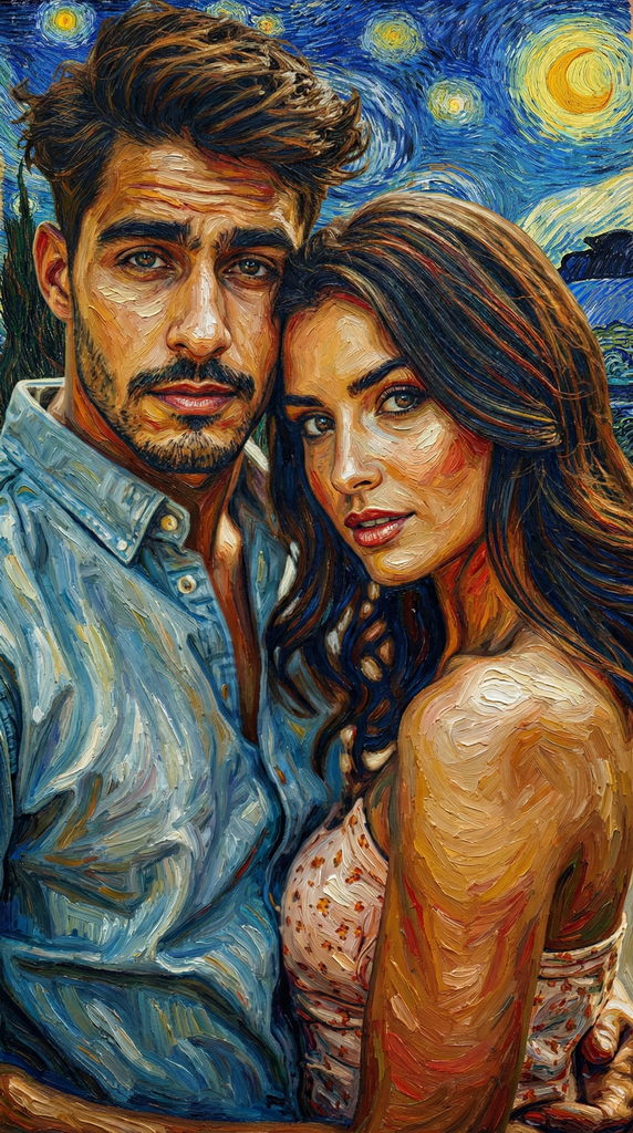 stylized couple portrait Van Gogh style