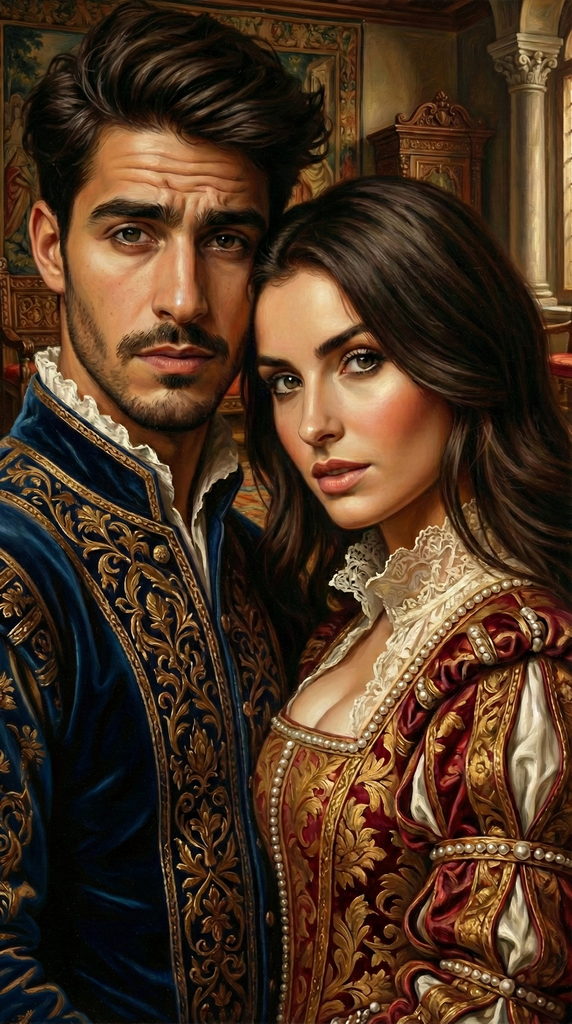 stylized couple portrait Renaissance style
