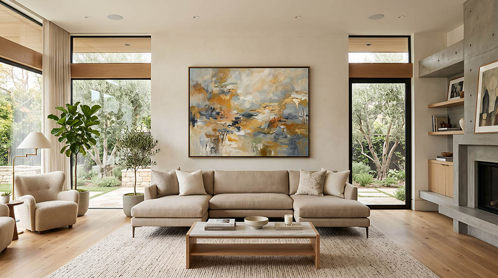 Balanced Living Room Illustration: Minimalist and Comfortable Living Space