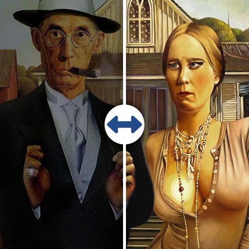American Gothic - Evening dress required (After Wood) 81x100cm
